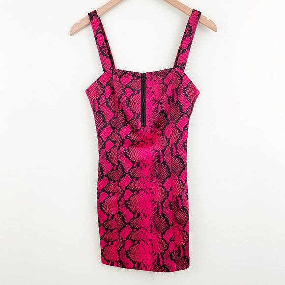 NWT Pam & Gela x Anthropologie | Red Pink Baby Boa Snakeskin Print Mini Dress - Picture 3 of 7